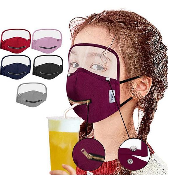 

drink face mask with straw hole zipper outdoor bicycle cycling moto facial protective transparent eye shield drink mouth cover ljjp340