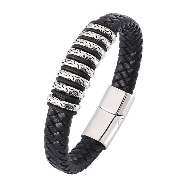 

new fashion genuine leather braid charm bracelet magnetic buckle clasps men bracelets & bangles men jewelry gift bb0368, Golden;silver