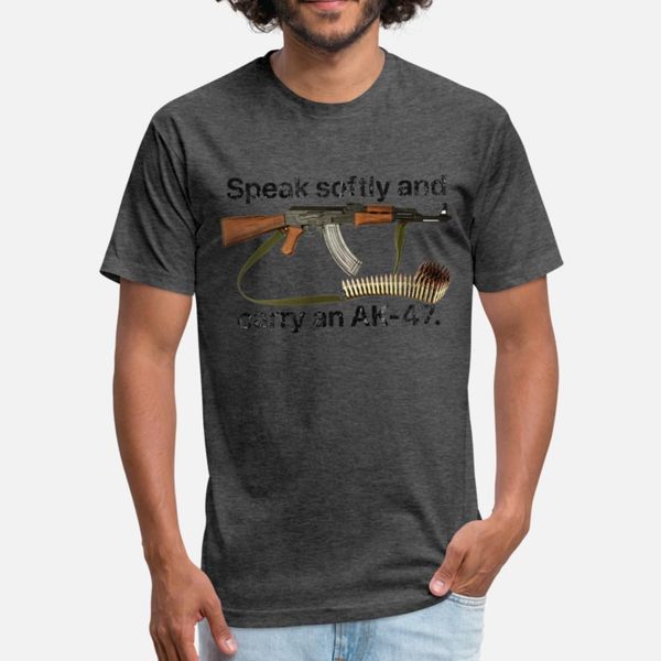 

speak softly and carry an ak 47 motto of war t shirt men character 100% cotton round neck clothes fit authentic summer family shirt