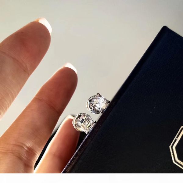 

1oct size square shape diamond s925 silver charm stud earring for women summer classic style earring drop shipping ps8628, Golden