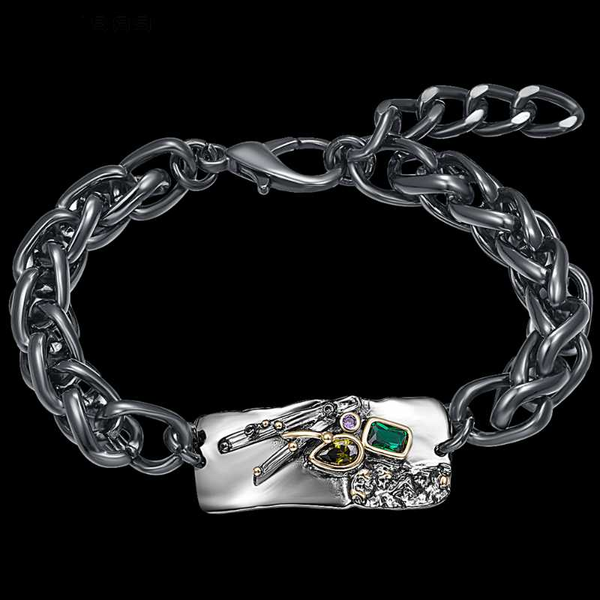 

dreamcarnival 1989 new braided bracelet for women olivine green zircon cool black metal fashion jewelry pulseira feminina wb1236, Golden;silver