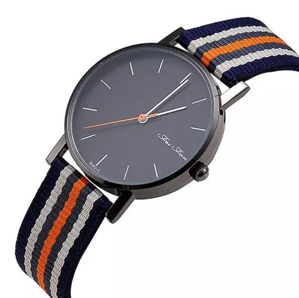 

new stripe canvas men women wriswatch quartz clock watches men women, Slivery;brown