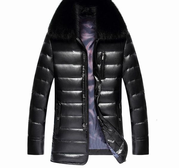 

ayunsue real fox fur collar white duck down jacket men winter coat thick parkas warm mens leather jackets chaqueta hombre wxf450003, Black