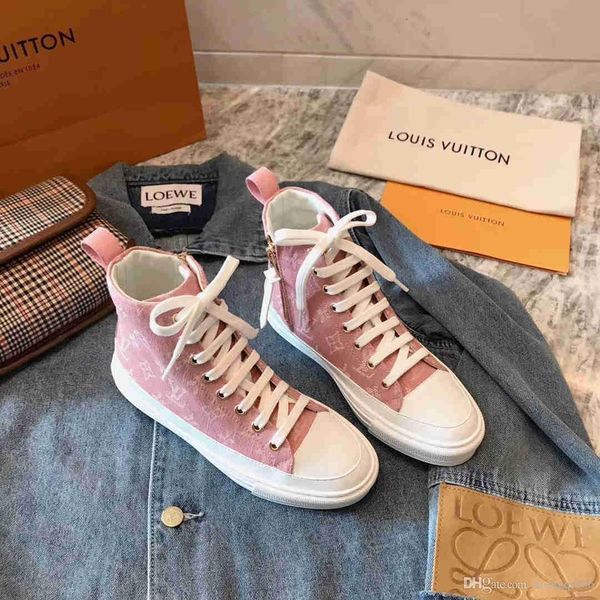 

2020 ladies fashion canvas shoes, comfortable wild high-shoes, high-quality women's shoe box, Red;white