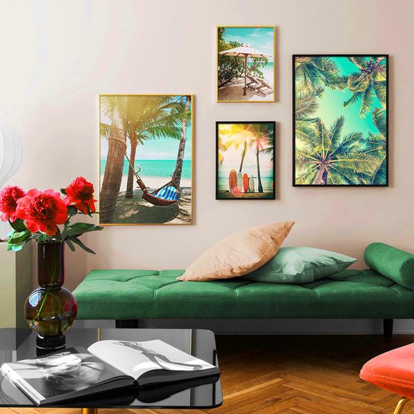 

морской nordic wall art холст картина плакаты и печать пляж surfboard coconut tree гамак автомобилей art for living room decor