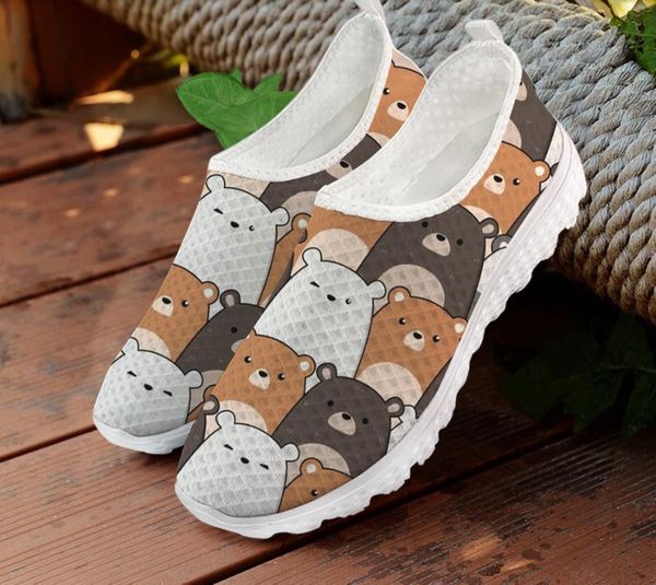 

instantarts women flats shoes sneakers cute cartton bear print summer breathable casual mesh women slip on chaussure femme, Black