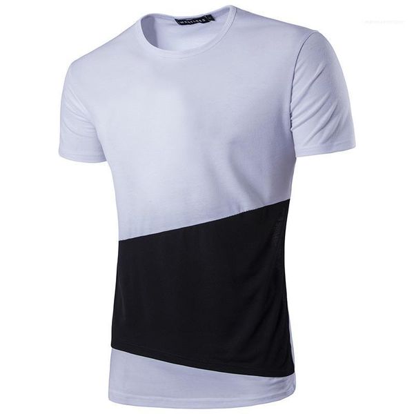 

neck short sleeved casual tshirts geometric panelled mens long tshirt summer fashion natural color mens tees crew, White;black