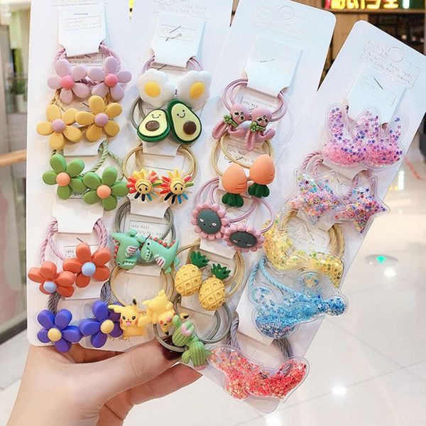 

2/3/6/10/lot korean kawaii candy animal flower hair elastics scrunchie pack hair accessories headband for women girl, Slivery;white