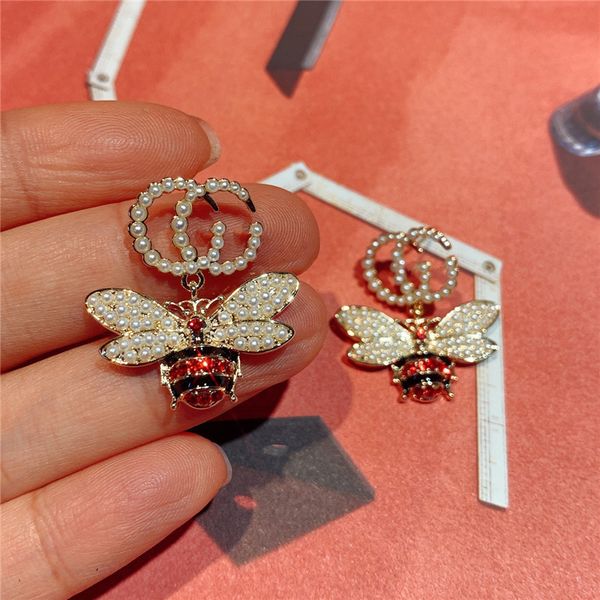 

luxury bee diamond earrings studs gg letters designer earrings crystal pearl earrings women brand earring luxury jewelry accessories