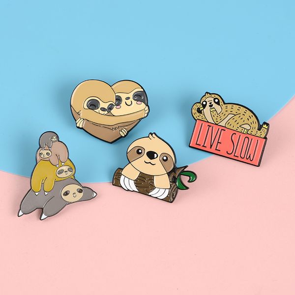 

8 styles lovely cute sloth koala colorful cartoon animal enamel pin yoga lazy flash lapel badges brooches pins for friends, Gray