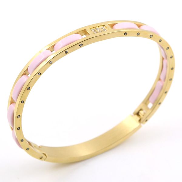 

fashion women new design classic luxury gold color ceramic bracelets & bangles for party women gift pink bangles, Black