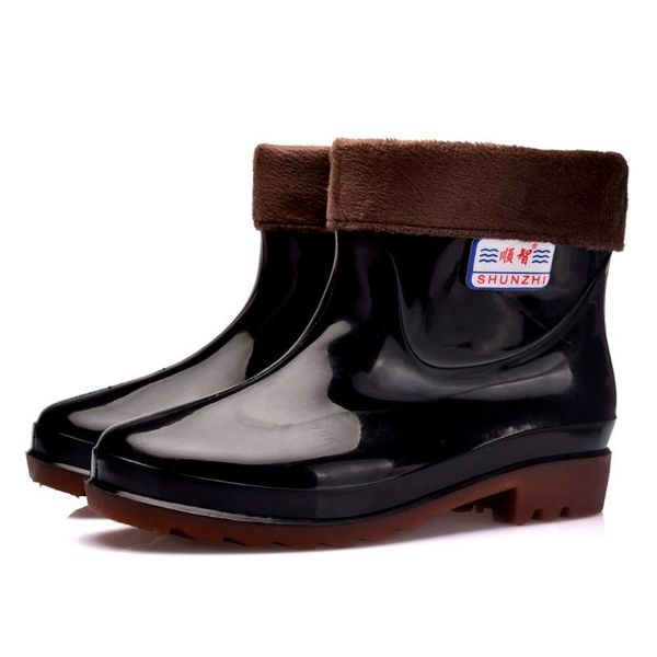 

rain boots men winter galoshes with cotton liner gumboots waterproof shoes kitchen skid-proof shoes fishing boots car wash, Black