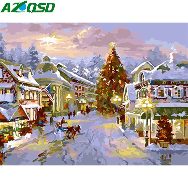 

azqsd paint by numbers для взрослых зимний пейзаж рисунок на холсте акриловые краски раскраска по номерам снег рождественский подарок