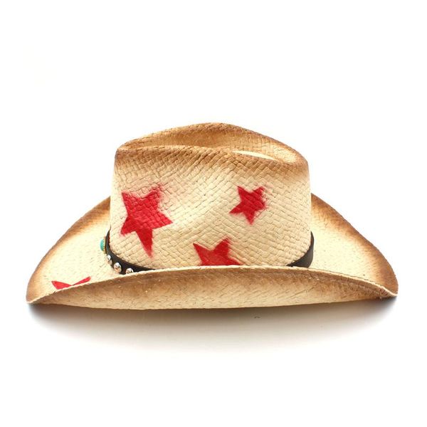 

2020 women men straw sun hat with punk leather cowboy hat size 58cm, Blue;gray