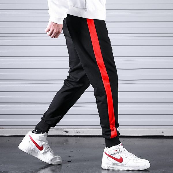 

men's pants men casual sweatpants 2021 spring autumn mens sportswear joggers striped fashion male skinny slim fitted gyms harem, Black
