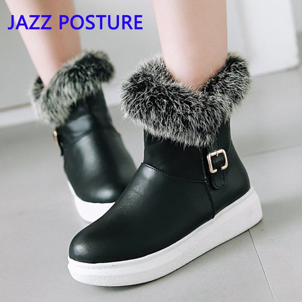 

new popular ladies winter boots leather fur platform shoes warm winter boots with furs women's shoes plus size 34-43 q307, Black