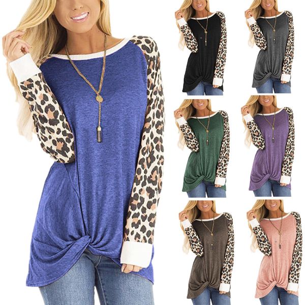 

2020 new autumn women's sweatshirts clothing china wholesale leopard print twisted long-sleeved t-shirt round neck loose top, Black
