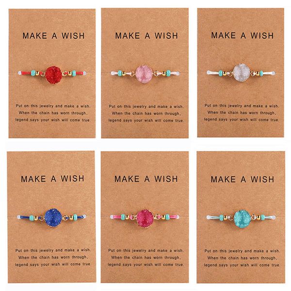 

fashion druzy resin stone bracelet make a wish card wax rope braided bracelets womens korean jewelry gift, Black