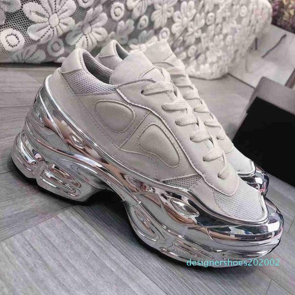 

new fashion women coated soles mirror reflective ozweego colorful gradient hollow raf simon mens women casual shoes designer shoes 35-45d02, Black