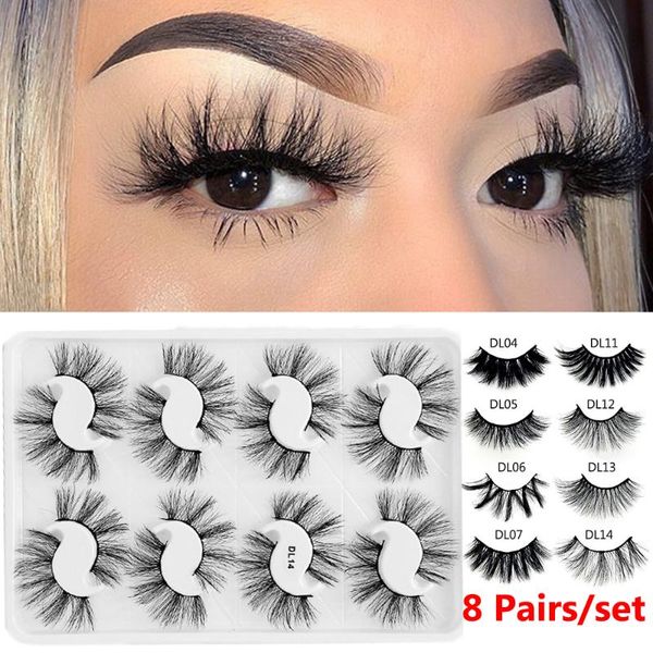 

false eyelashes 8 pairs full volume lashes handmade 3d/5d mink extension natural long wispies fluffy eye makeup tools