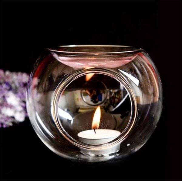 

2 size crystal glass candle holder home essential fragrance oil heating incense burner glass ball tea light handmade candle holder romantic