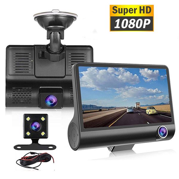 Sürüş Kaydedici Araba DVR HD 1080P 3 Lens 170 Derece Dikiz Park Gözetleme Kamerası Otomatik Video Hareket Algılama