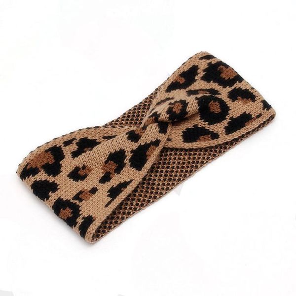 

gift soft hair accessories knitted elastic leopard printed party styling winter women headband wide side crochet bow warm