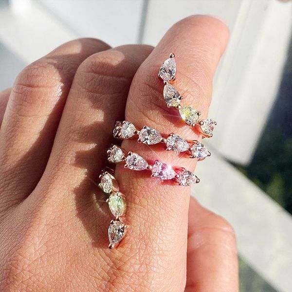 

fashion cubic zirconia rings for women geometric design engagement opening adjustable ring rose gold color wedding jewelry gifts, Slivery;golden