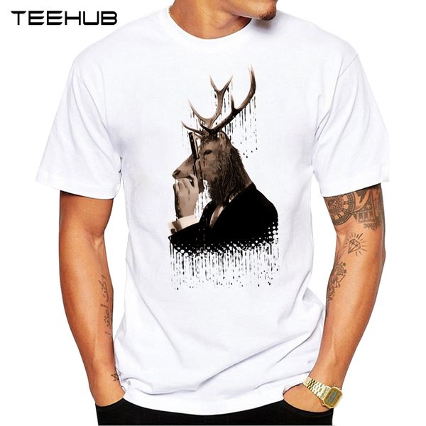 

2019 teehub men's fashion deer agent printed short sleeve t-shirt novelty o-neck design cool desgin tee