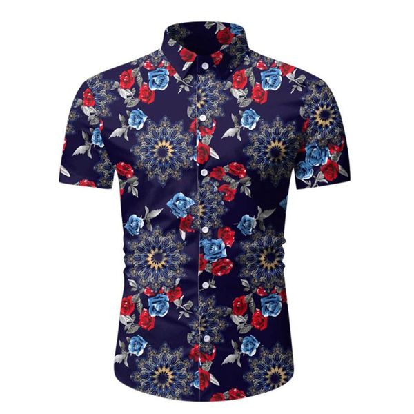 

men's casual shirts 2021 slim fit flower printed male short sleeve floral shirt men basic plus size chemise homme#g2, White;black