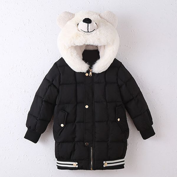 

2-13y girls cartoon bear hooded warm down coat kids thicken cotton-padded jackets children outerwear teens girls winter clothes, Blue;gray
