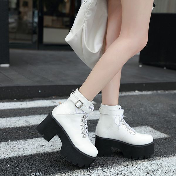 

boots zipper round toe fashion thick heel platform women, Black