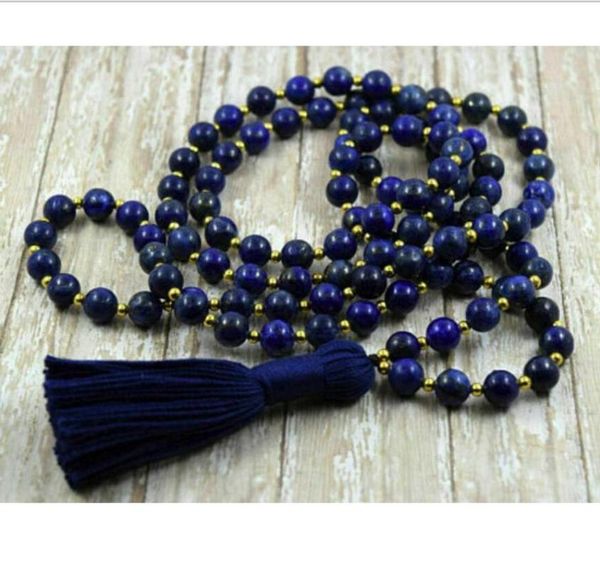 

fashion jewelry 8/mm lapis lazuli 108 tibetan buddhist prayer beads mala necklace, Silver
