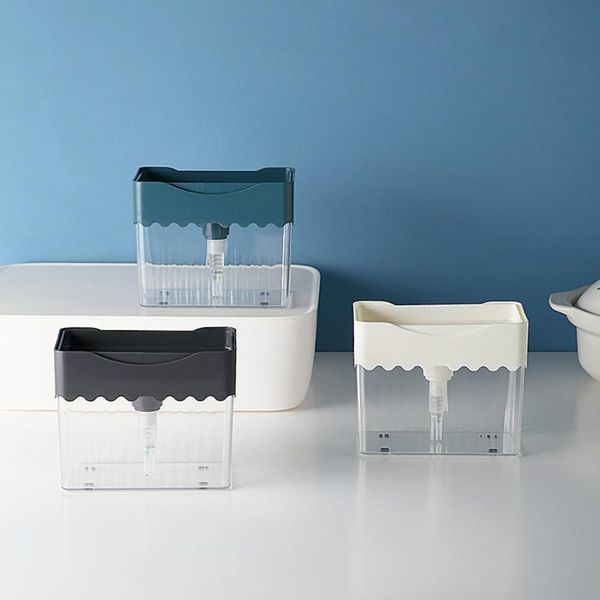 

liquid soap dispenser dish caddy w/ sponge holder for bathroom grey