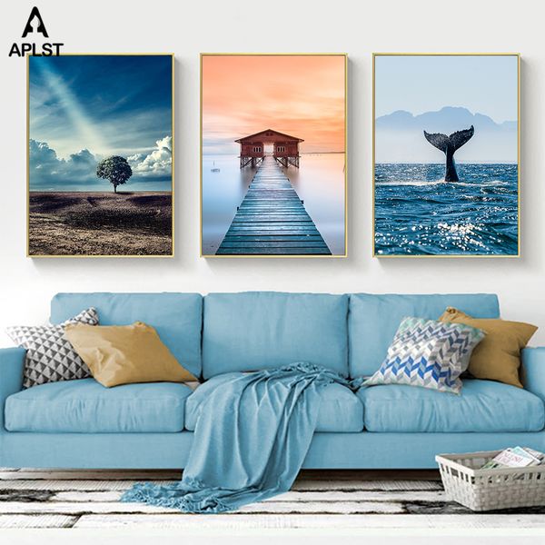 

whale tail decoration blue ocean posters desert tree canvas painting prints modern wall art picture home living room decals