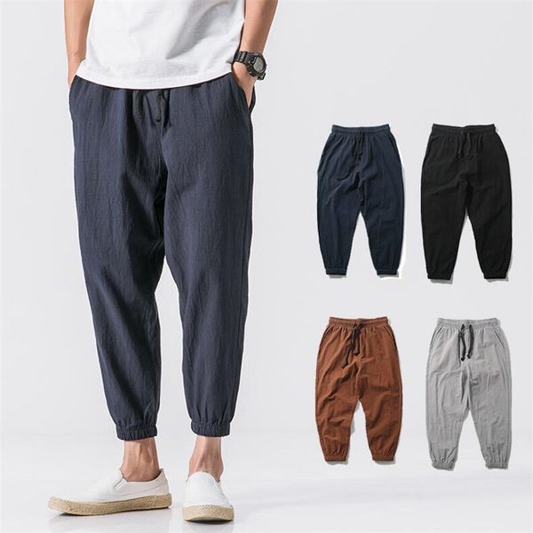 

baggy street work pants men big size m-6xl men joggers cotton linen ankle-length harem pants 2020 oversized elastic red, Black