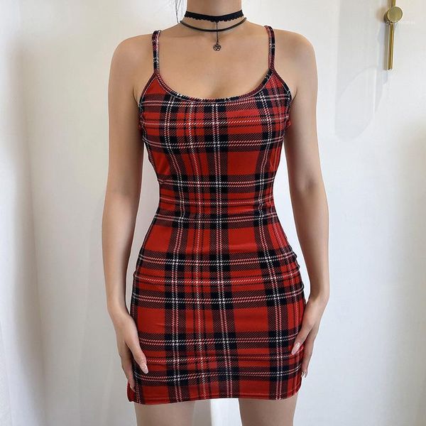 

color fashion slim slit dress plaid ins wind suspender dress ladies summer contrast, Black;gray