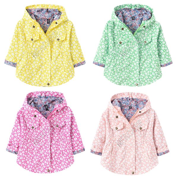 

autumn kids girl clothes designers flora print coat with hood fashion casual jackets baby girls long sleeves zipper hooded 100-140cm d82006, Blue;gray