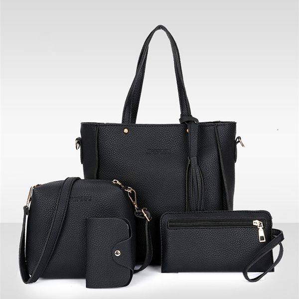 

4pcs women set handle card holder large capacity women tassel handbag shoulder bag wallet ladies pu leather crossbody bag