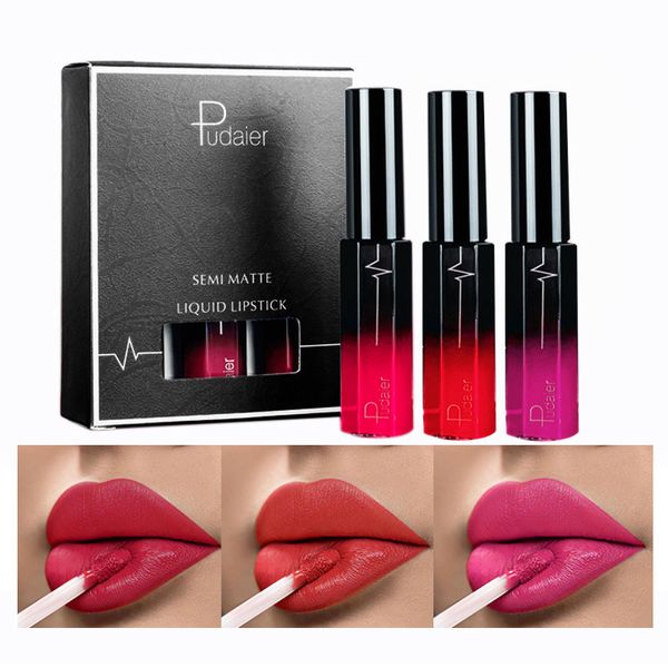 

3 pieces/box semi matte half moisturizer lip gloss kit lips makeup maliquid lipstick silky nutritious lipgloss mate batom set