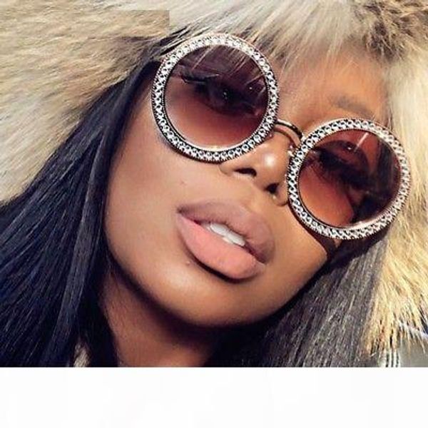 

luxury metal round sunglasses with crystal 2018 luxury italian brand retro round sun glasses female black rhinestone shades, White;black