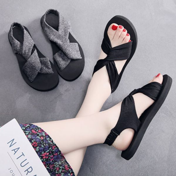 

2020 new fashion sandals female summer fairy style students flat bottom non-slip beach shoes wild ins tide shoes, Black