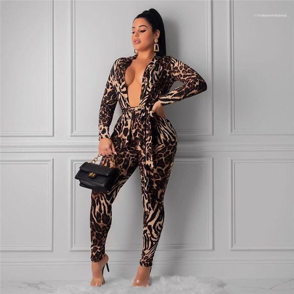 

print two piece suit fashion womens sets womens two piece sets deep v strap leopard, White