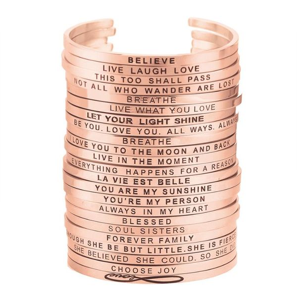

stainless steel rose gold open cuff mantra bracelets for women engraved inspirational quote bangles jewelry gifts, Black