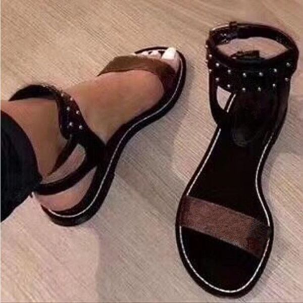 

new summer men's women's shoes sandals slippers roman style belt buckle flat-bottomed orange print fashion personality, Black