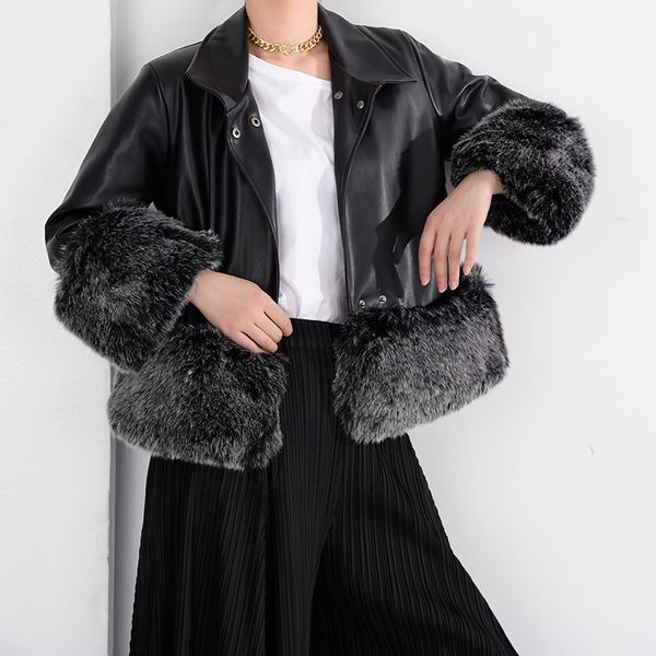 

ewq] black coat laides short winter thickened leather jacke fashion temperament fur coat women 2020 ladies overcoat multicolor