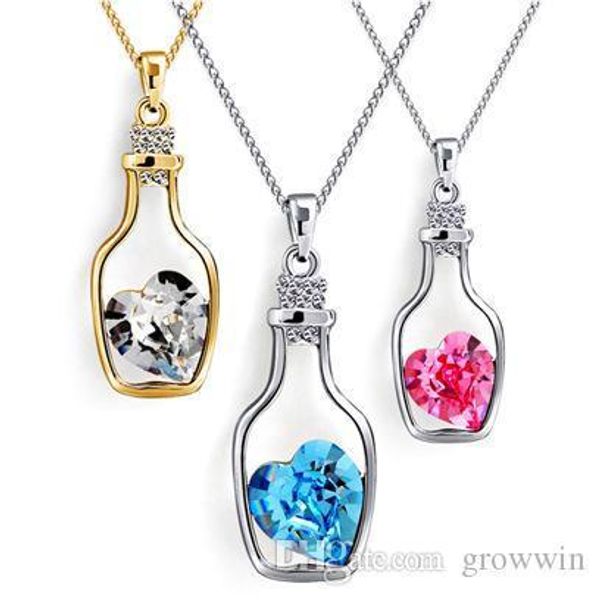 

new bottles and love crystal pendant necklace diamond alloy wishing bottle necklace sweater necklace locket jewelry d0064, Silver