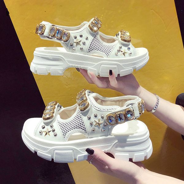 

summer 2020 breathable comfortable non-slip ladies walking beach sandals rhinestone women sandals shoes women shoes, Black