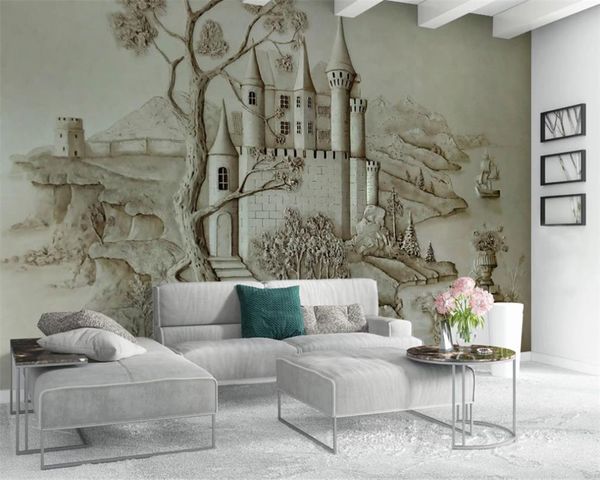Fundo do estilo europeu 3d Wallpaper Mural 3D dourada antiga Castle Wall mural HD decorativa bonito Wallpaper