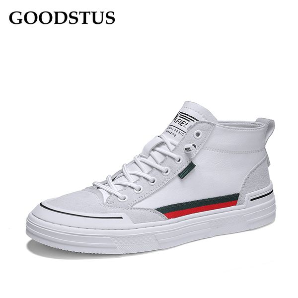 

goodstus men genuine leather casual shoes high new fashion lace-up solid simple style thick bottom breathable comfortable, Black